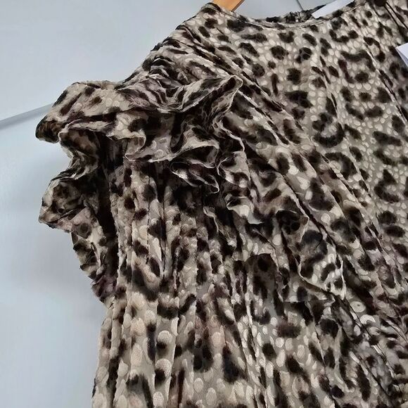 🆕️ IRO Magena Fil Coupé Chiffon Puff Sleeve Ruffle Long Sleeve Blouse Leopard - Picture 8 of 15